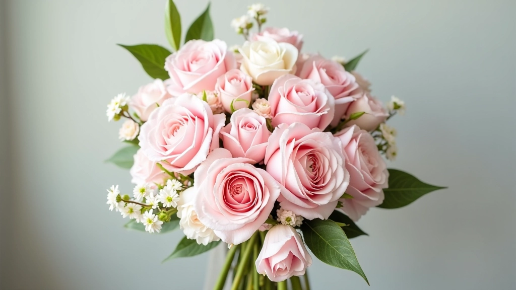 Elegant standing spray arrangement in soft pink and white tones for funeral tribute