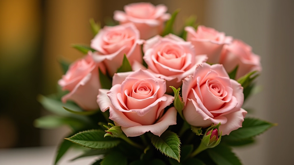 Pink roses and carnations with eucalyptus greenery in a soft pink and white wrapped funeral arrangement